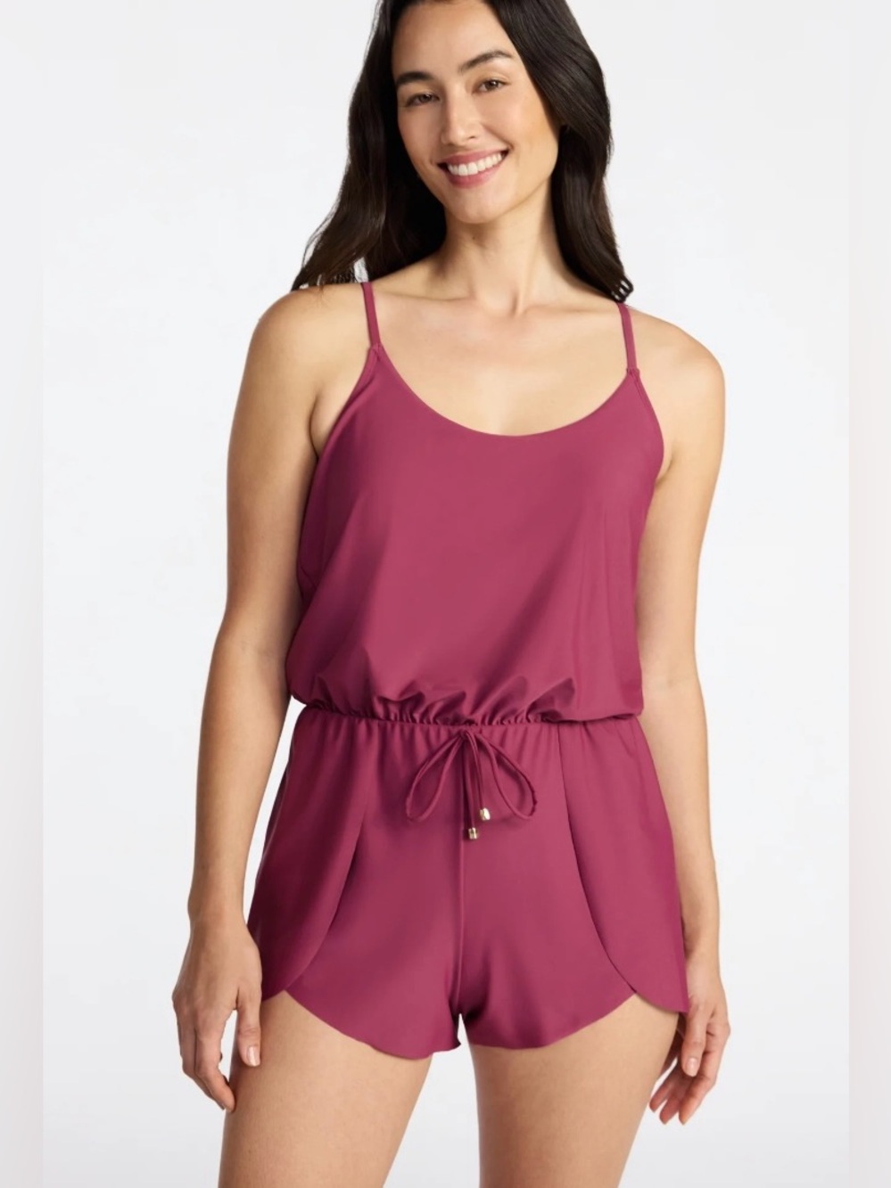NWT Time and Tru Magenta Cami Romper with Drawstring Waist